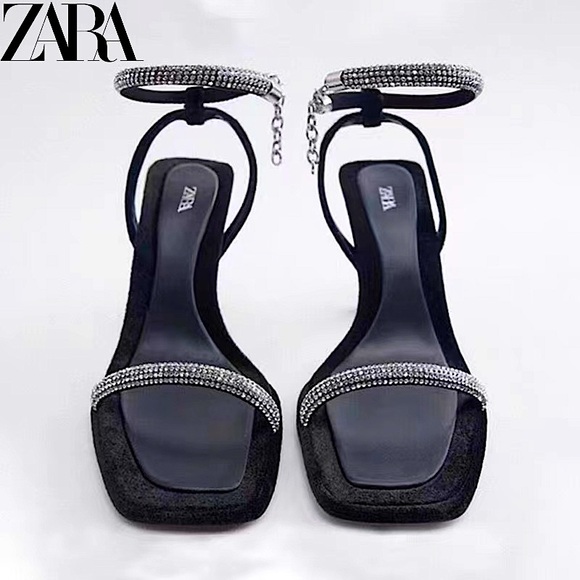 ZARA Velvet Rhinestone Sandals - Picture 3 of 7